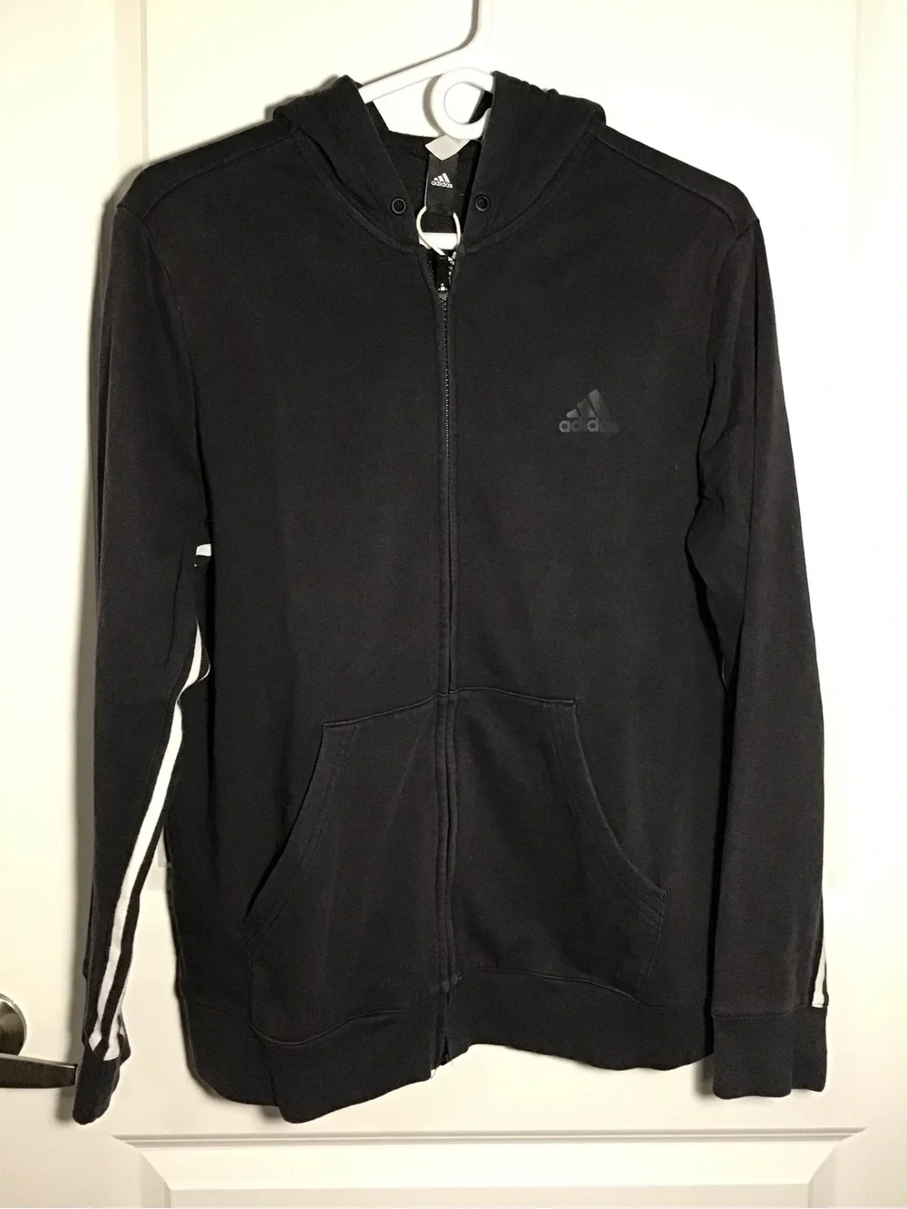 adidas Black Full-Zip Hoodie with Sleeve Stripes Size L